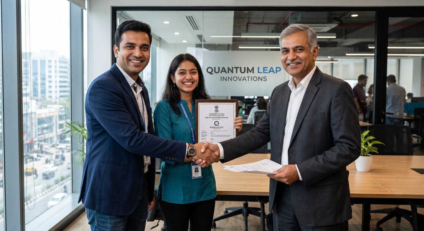 Business owners receiving trademark registration certificate in India