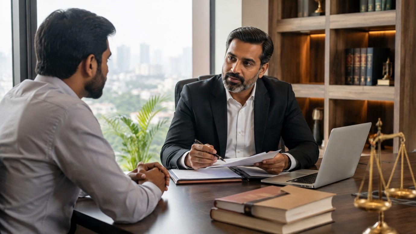 Client discussing legal options with an experienced lawyer in Hyderabad