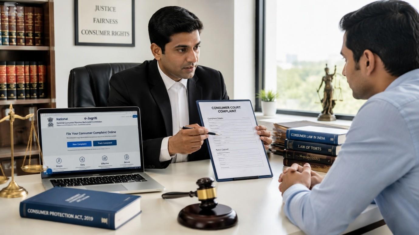 Consumer consulting a lawyer about filing a consumer court complaint in India.