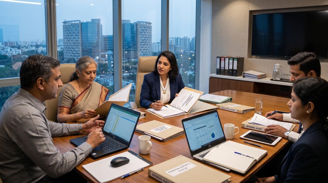 Corporate lawyer reviewing a business contract in Hyderabad