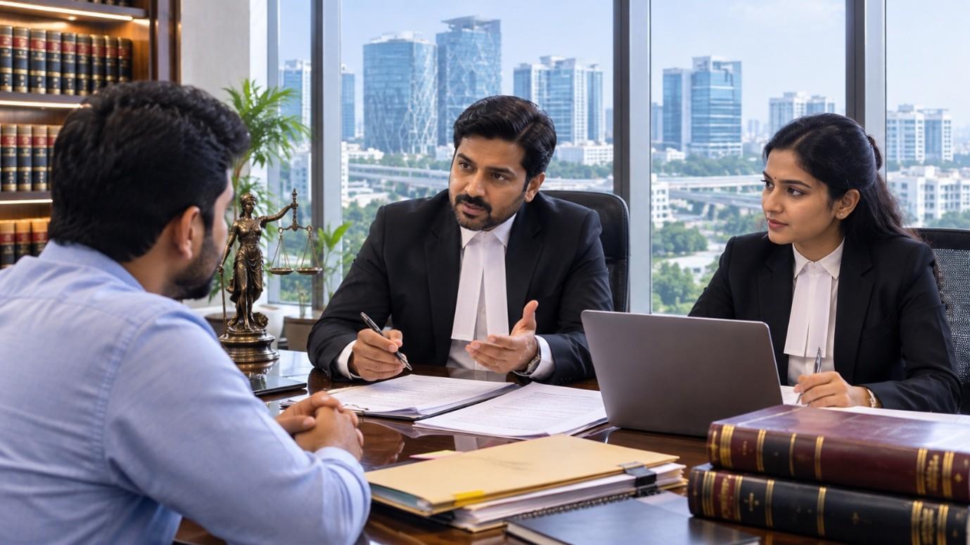 Criminal defence legal team meeting a client in Hyderabad