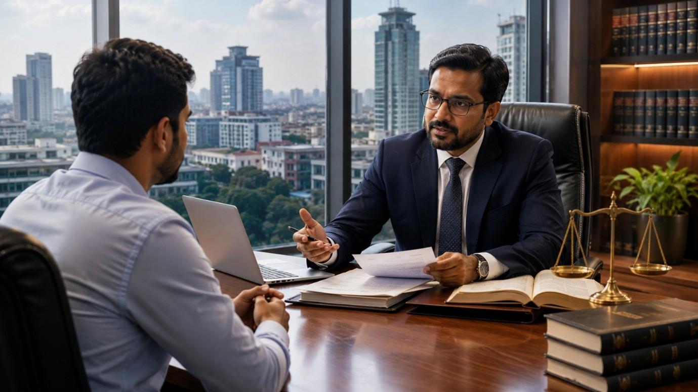 Client consulting a professional lawyer in a Hyderabad law chamber