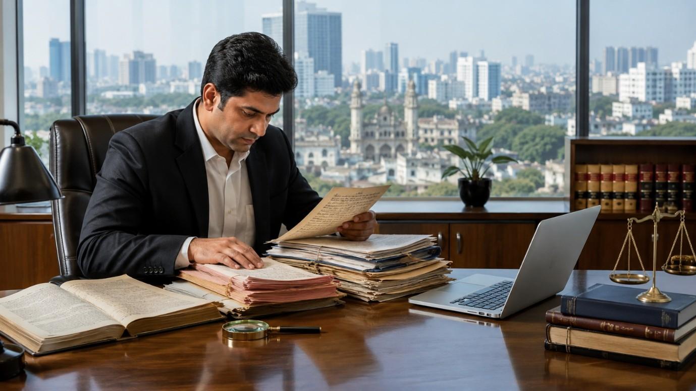 Lawyer conducting property title verification in Hyderabad