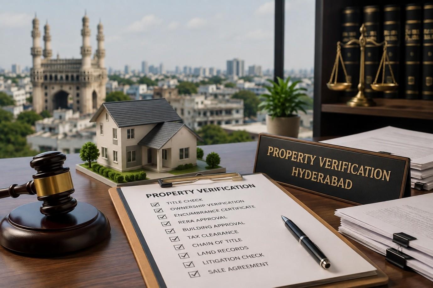 Property verification Hyderabad lawyer reviewing property title documents.